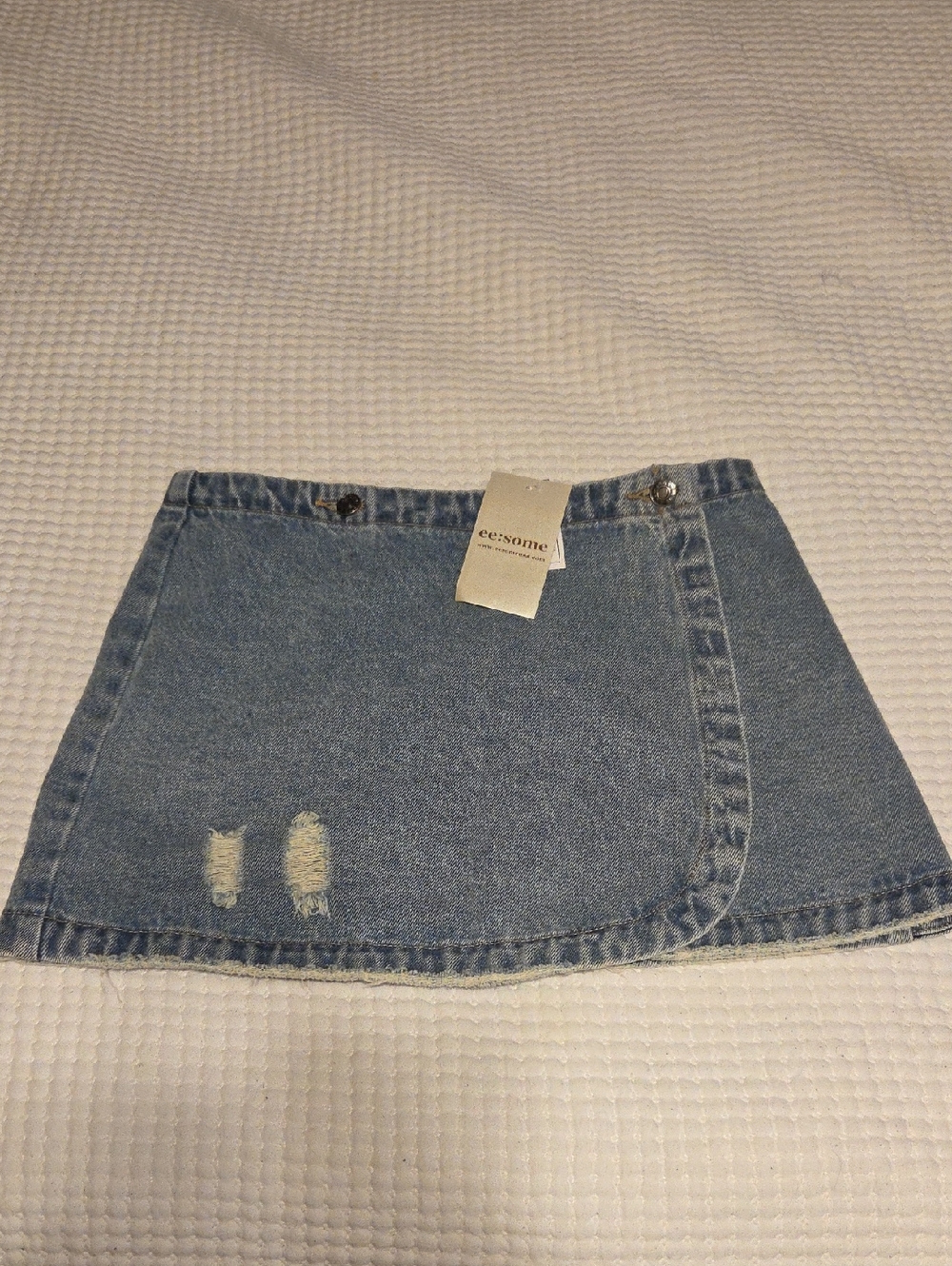 eesome Blue Distressed Wrap Denim Mini Skirt